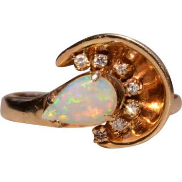 Vintage Retro Australian Opal and Diamond Ring in… - image 1