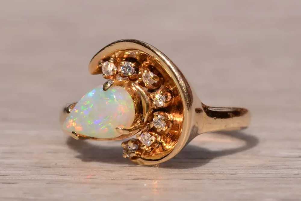 Vintage Retro Australian Opal and Diamond Ring in… - image 2