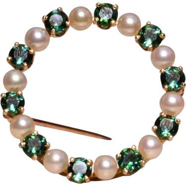 Tiffany & Co Signed 14K Tourmaline and Pearl Circl