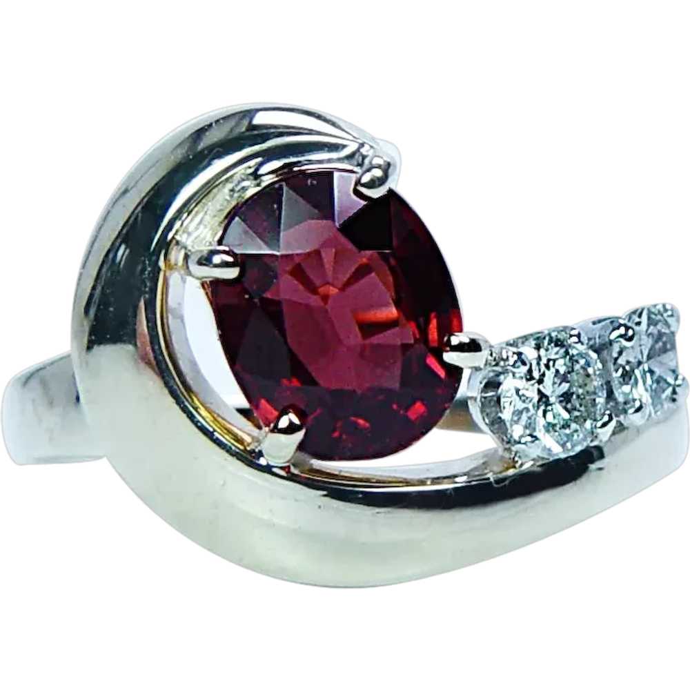 Vintage Garnet Diamond 18K Gold Platinum Ring Est… - image 1