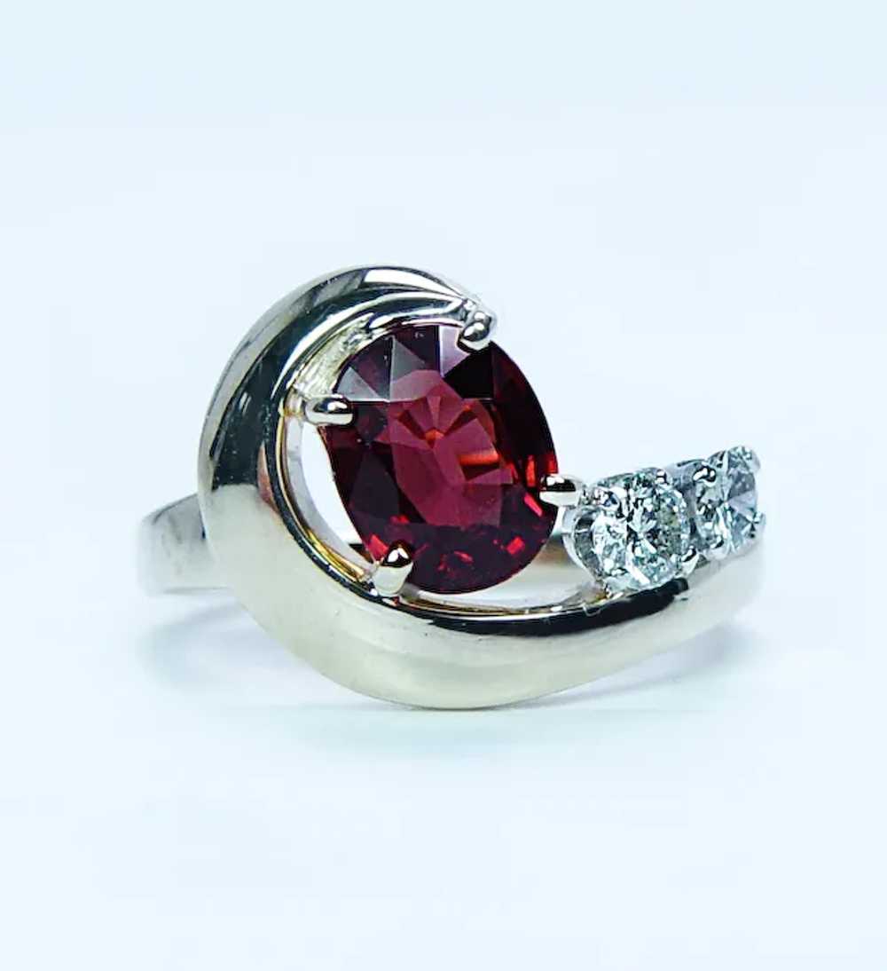 Vintage Garnet Diamond 18K Gold Platinum Ring Est… - image 3