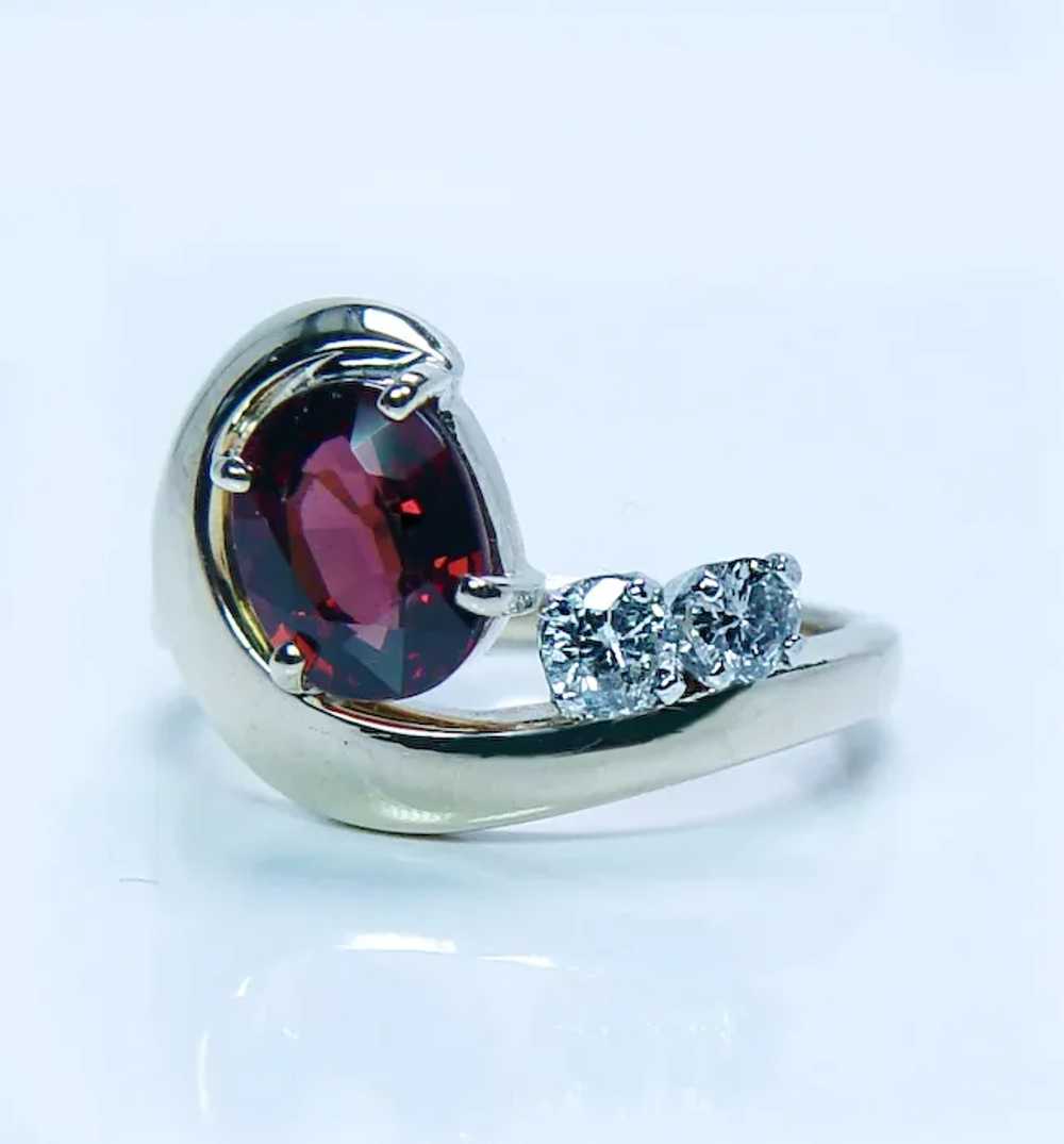 Vintage Garnet Diamond 18K Gold Platinum Ring Est… - image 4