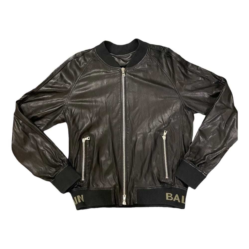 Balmain Men's Monogram Leather Teddy Jacket - Brown - Size 38