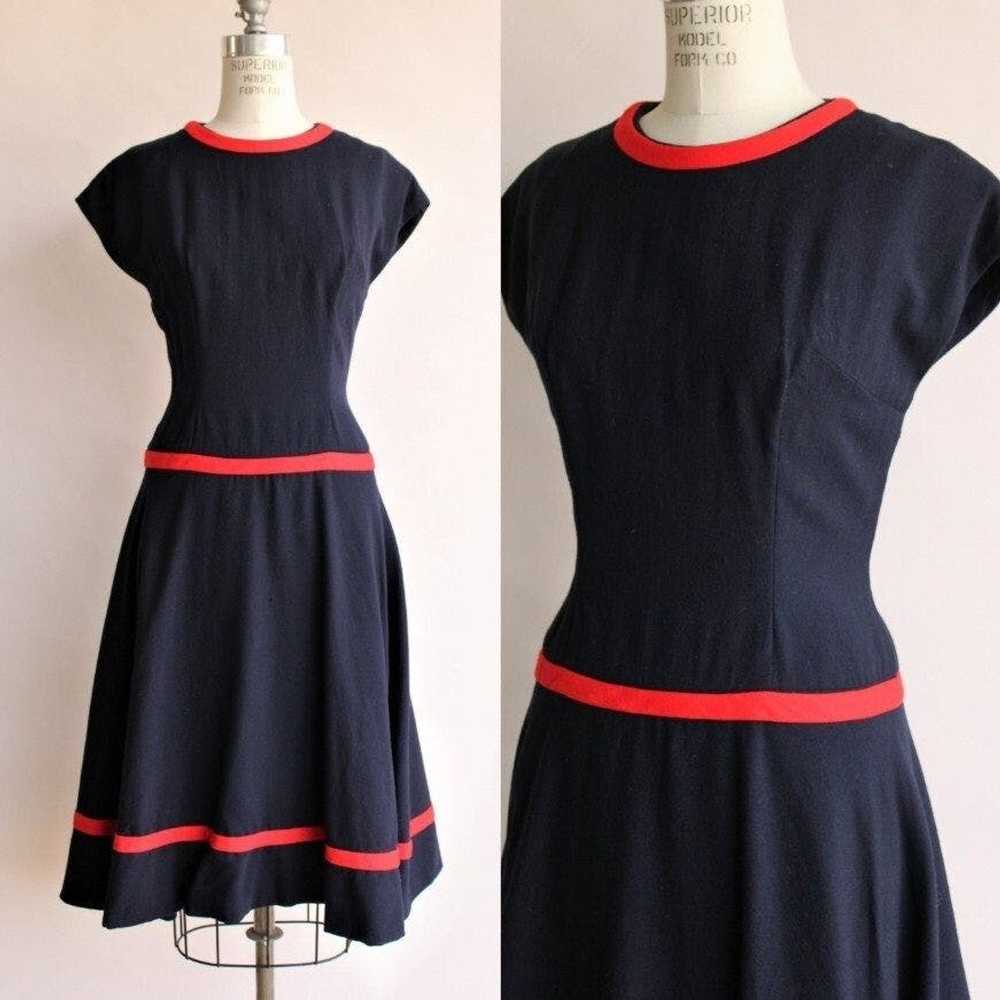 Vintage Vintage 1950s Dress, Maggie Stover Navy B… - image 1