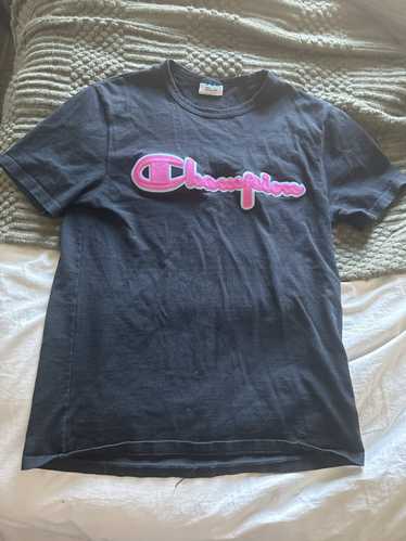 Champion Black champion tee with pink and blue scr