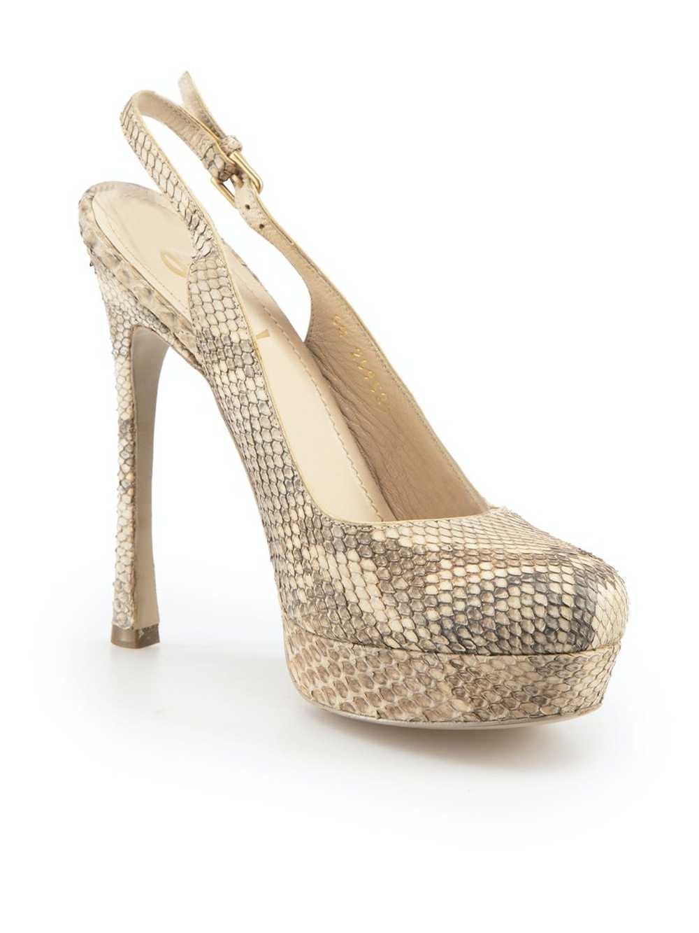 Saint Laurent Paris Beige Snakeskin Slingback Hee… - image 2