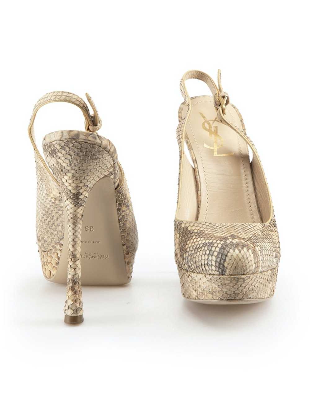 Saint Laurent Paris Beige Snakeskin Slingback Hee… - image 3