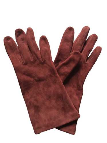 Prada PRADA Burgundy Suede Leather Elegant Gloves… - image 1