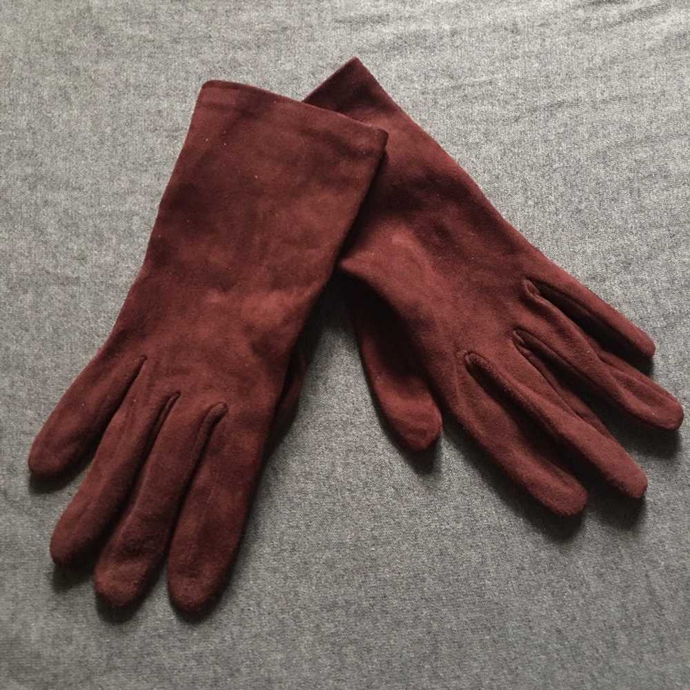 Prada PRADA Burgundy Suede Leather Elegant Gloves… - image 2