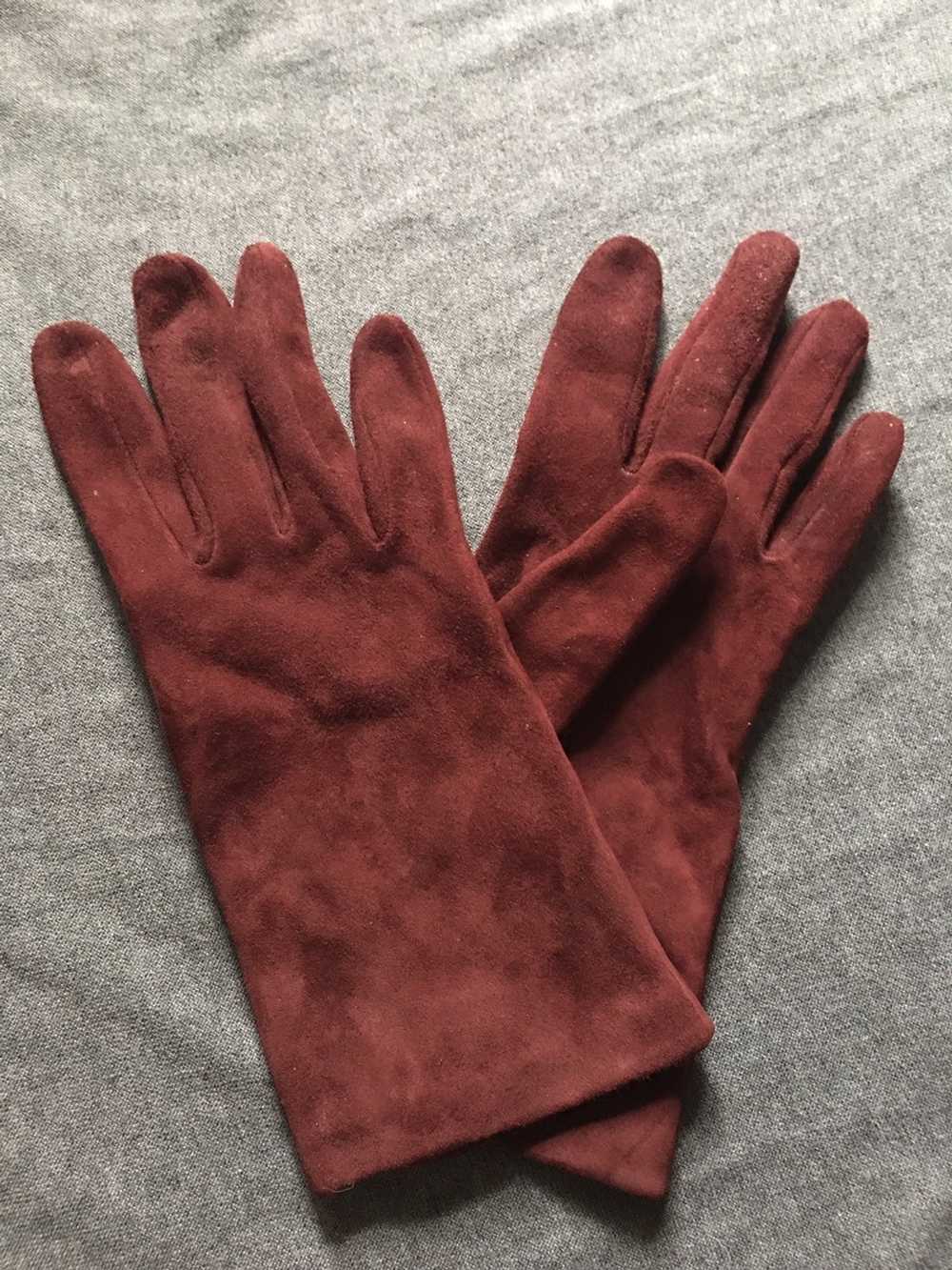 Prada PRADA Burgundy Suede Leather Elegant Gloves… - image 3