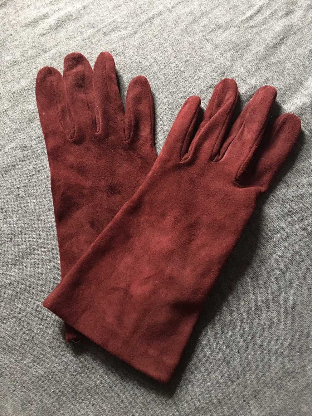 Prada PRADA Burgundy Suede Leather Elegant Gloves… - image 4