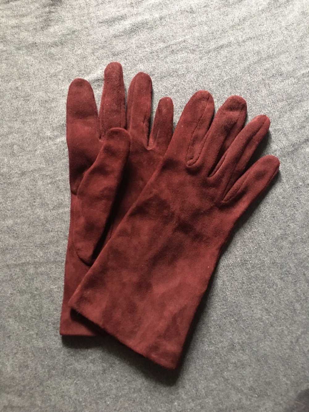 Prada PRADA Burgundy Suede Leather Elegant Gloves… - image 5