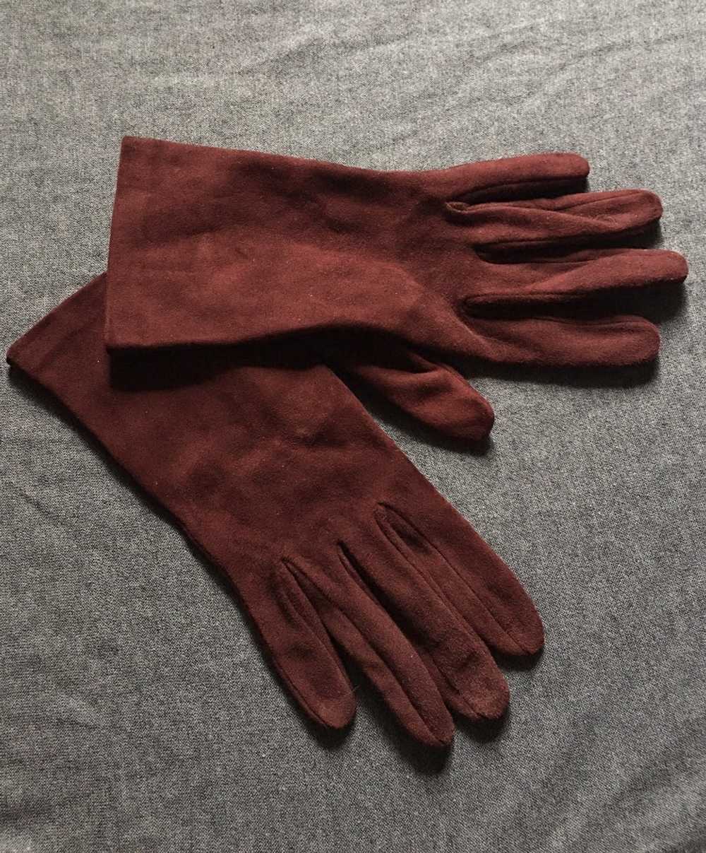 Prada PRADA Burgundy Suede Leather Elegant Gloves… - image 6