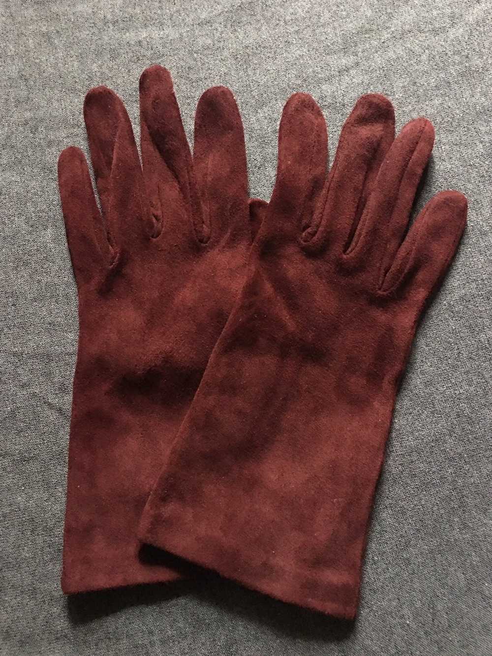 Prada PRADA Burgundy Suede Leather Elegant Gloves… - image 7