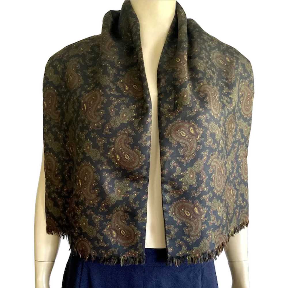 Italian Silk & Wool Paisley Scarf / Muffler By Ha… - image 1