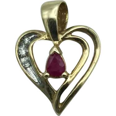 Classic Ruby and Diamond 14k Heart Pendant Necklace on 22” 18k yellow gold  chain