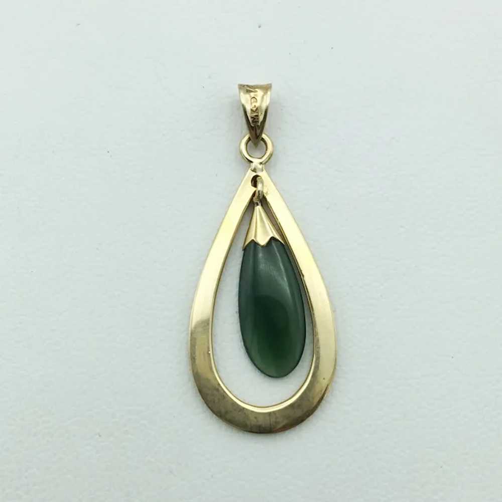 14K Jade Tear Drop Pendant - image 2