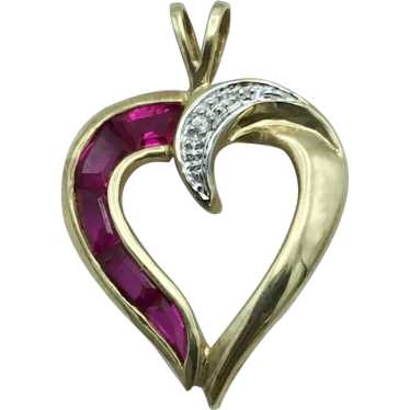 Classic Ruby and Diamond 14k Heart Pendant Necklace on 22” 18k yellow gold  chain