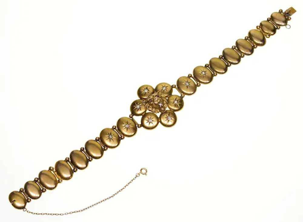 Antique Victorian Lion Head Bracelet 9K Gold Diam… - image 2