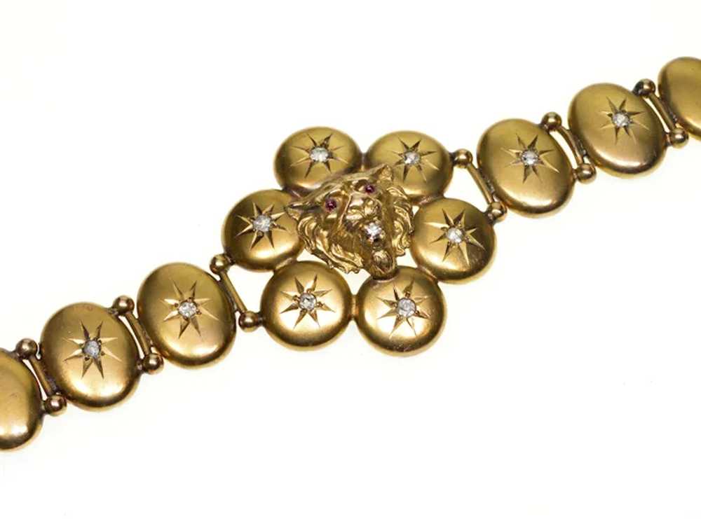Antique Victorian Lion Head Bracelet 9K Gold Diam… - image 3