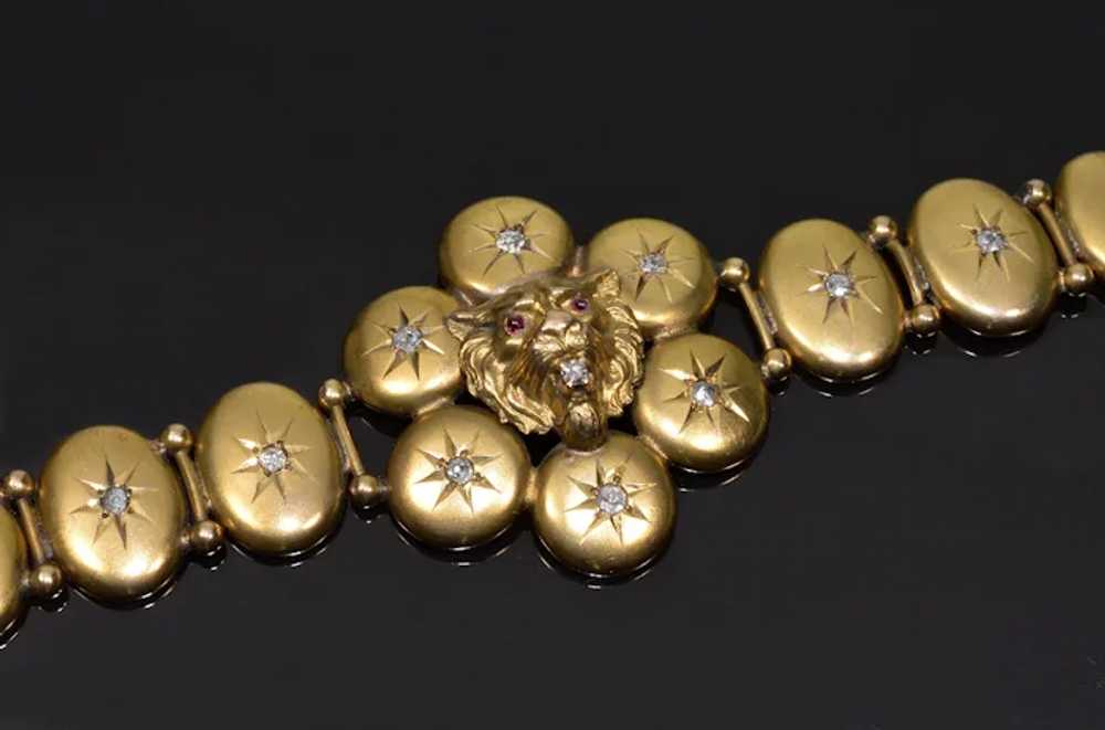 Antique Victorian Lion Head Bracelet 9K Gold Diam… - image 4