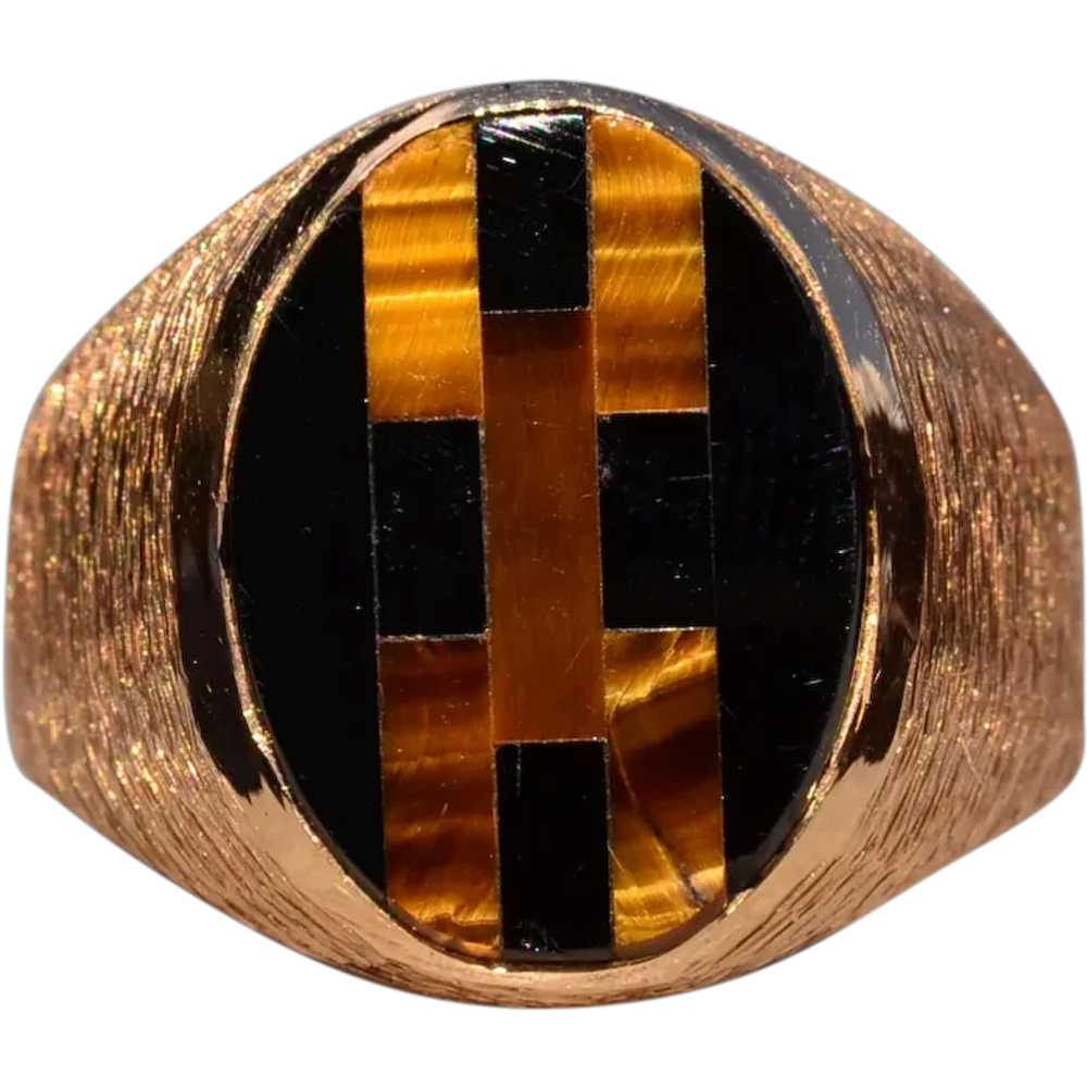 Gentlemen's 14K Inlaid Tiger's Eye and Onyx Cockt… - image 1