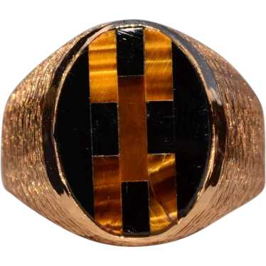 Gentlemen's 14K Inlaid Tiger's Eye and Onyx Cockt… - image 1
