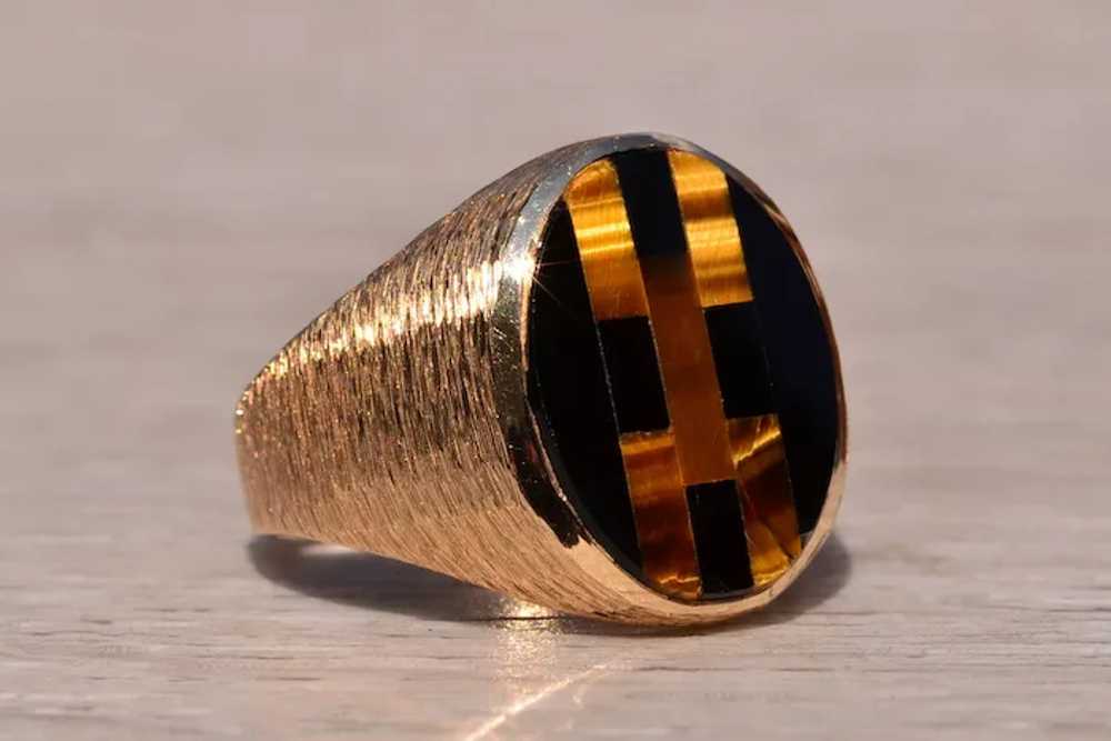Gentlemen's 14K Inlaid Tiger's Eye and Onyx Cockt… - image 5