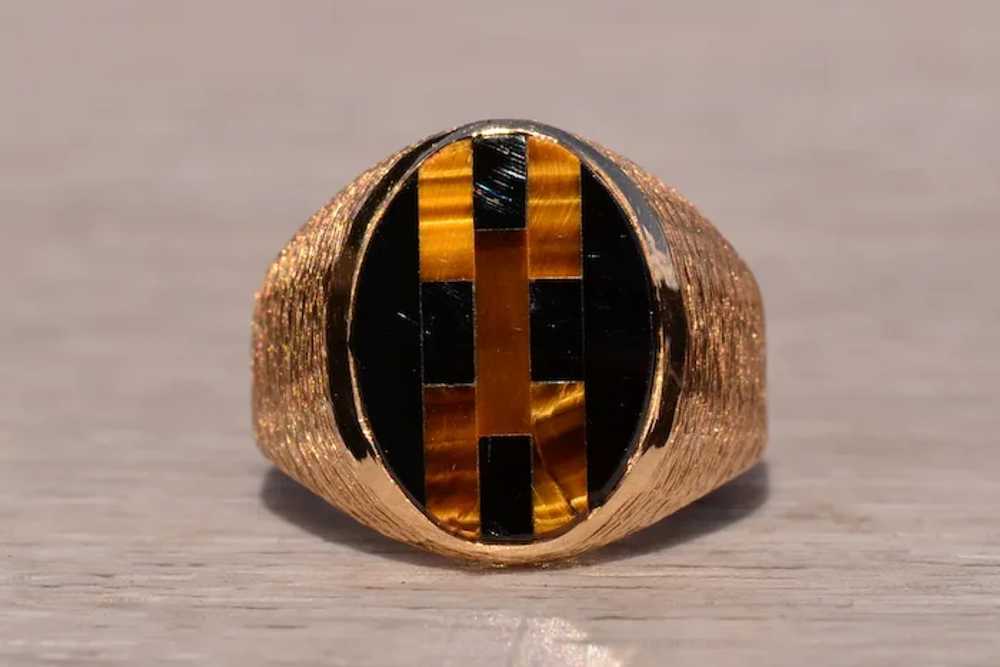 Gentlemen's 14K Inlaid Tiger's Eye and Onyx Cockt… - image 6