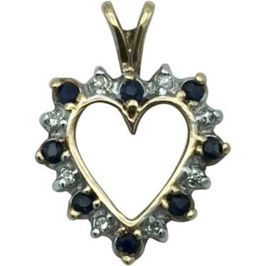 10K Sapphire and Diamond Heart Pendant
