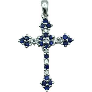 14KW .15ctw Sapphire and Diamond Cross Pendant