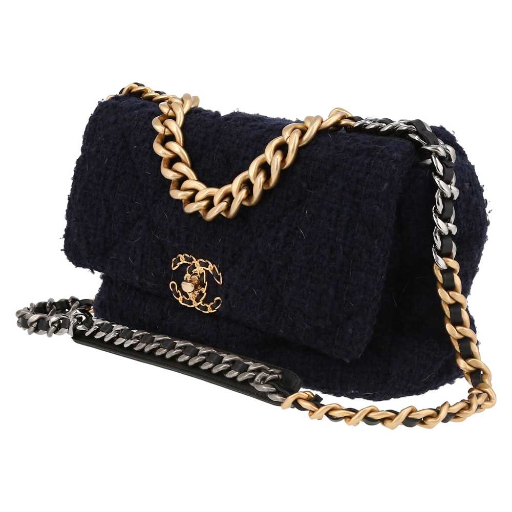Chanel 19 shoulder bag in navy blue jersey canvas… - image 4