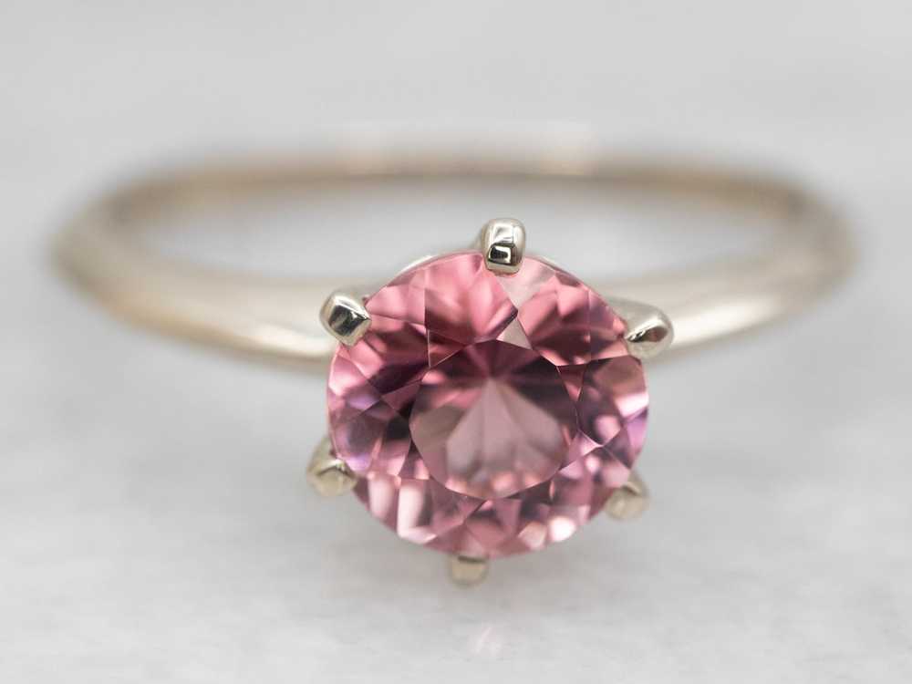 White Gold Pink Tourmaline Solitaire Ring - image 1