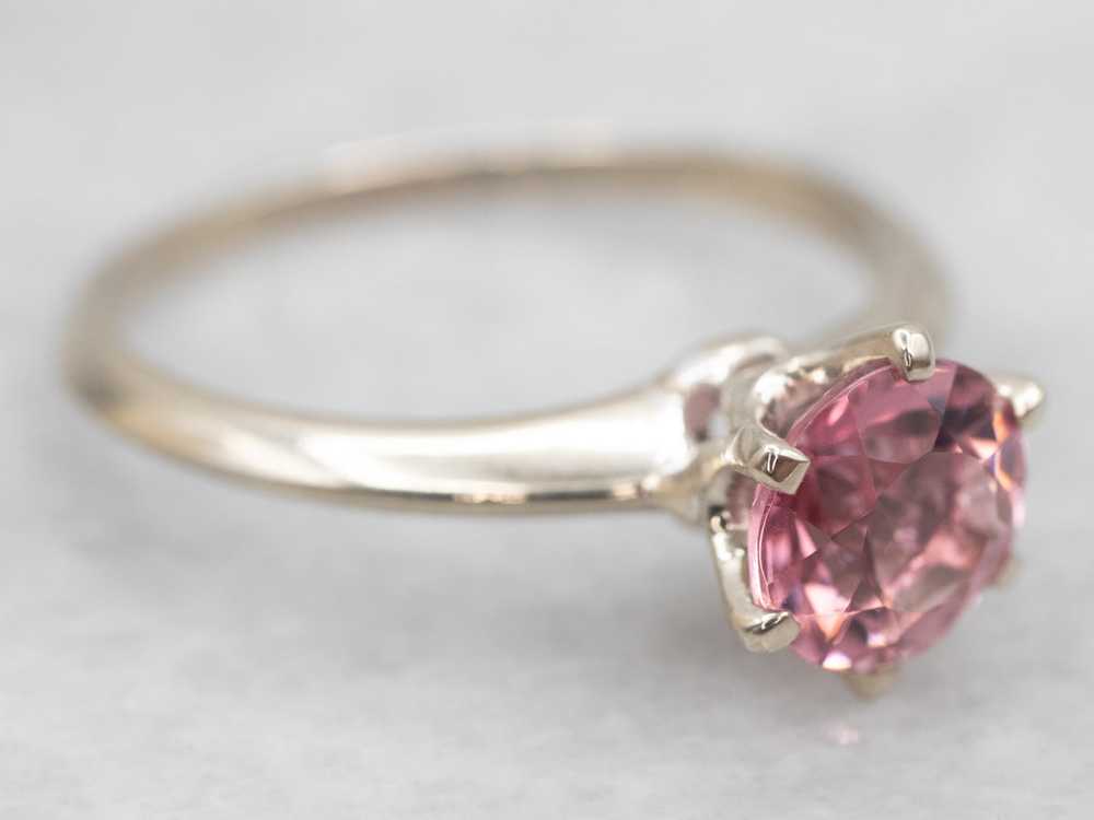White Gold Pink Tourmaline Solitaire Ring - image 2