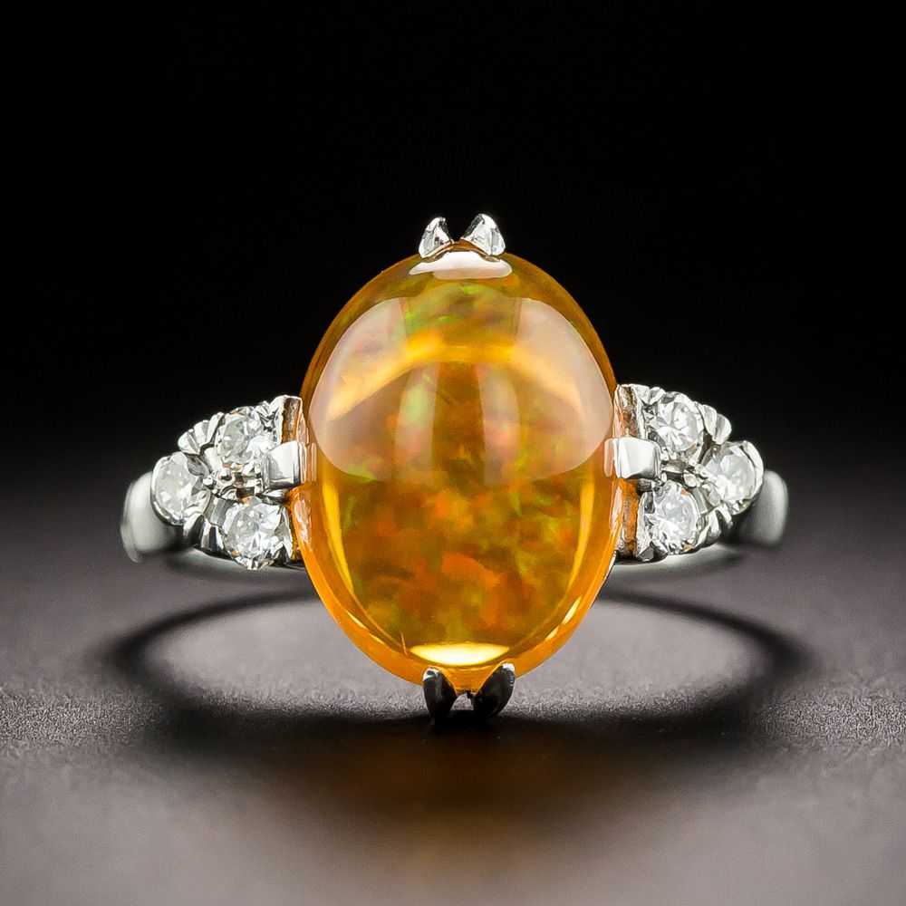 Estate Mexican Fire Opal and Diamond Ring - image 1