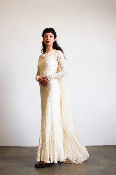 1930s Ecru Lace Bias Gown