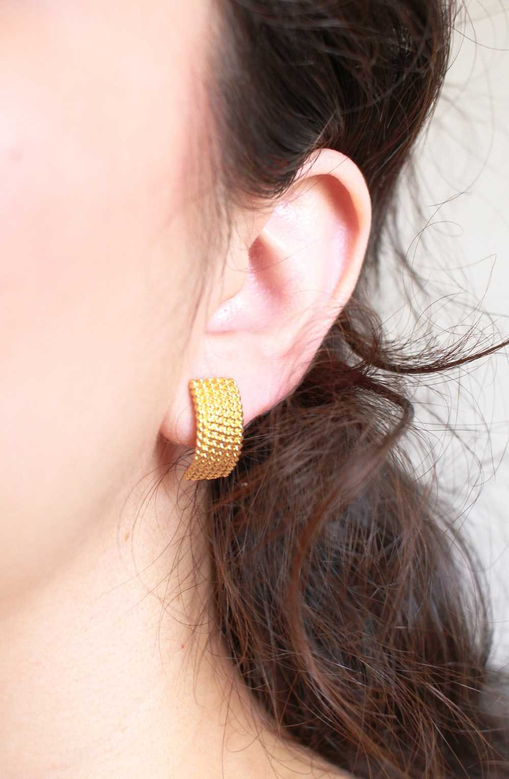 1980s Gold Plated Textured Tab Earrings - image 1