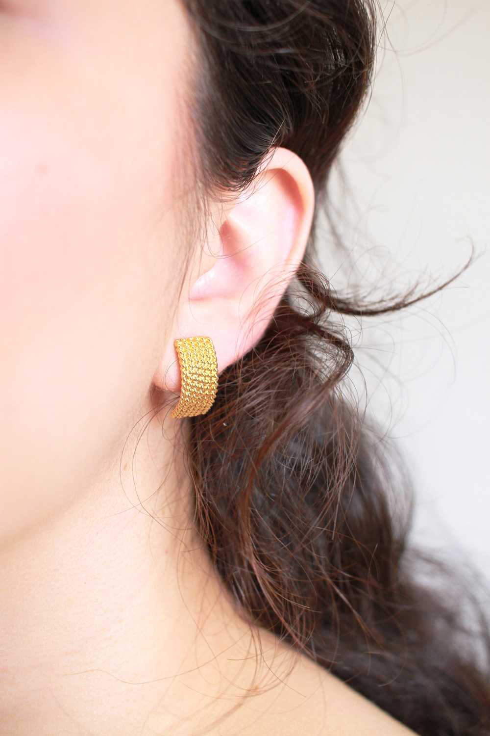 1980s Gold Plated Textured Tab Earrings - image 2