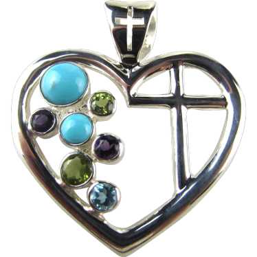 Sterling Silver Heart Pendant With Purple, Olive, 