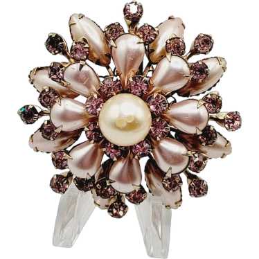 Signed Cathe Rhinestone & Faux Pearl Brooch [A260] - image 1