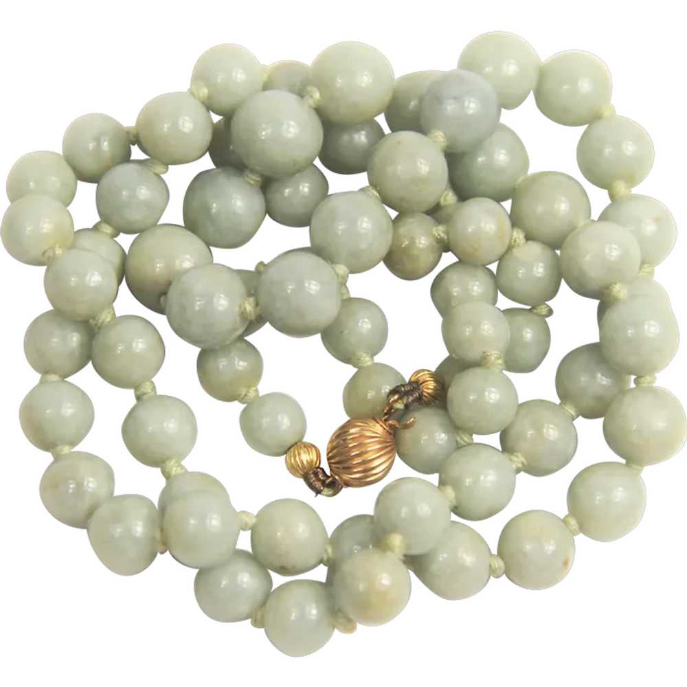 14kt Gold Clasp & Jade Bead Necklace - image 1