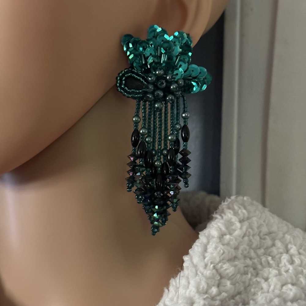 Vintage Vintage teal sequin and beads earrings - image 2