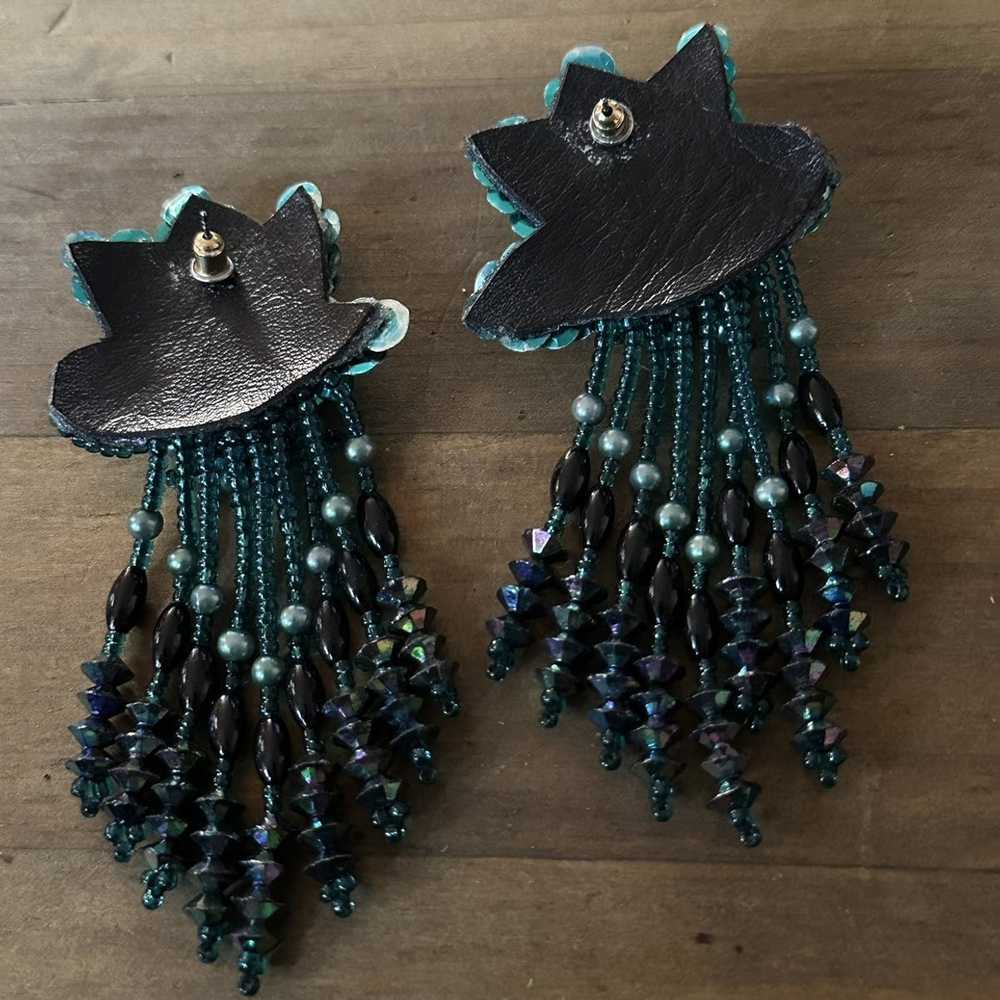 Vintage Vintage teal sequin and beads earrings - image 3