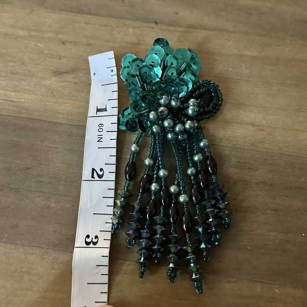 Vintage Vintage teal sequin and beads earrings - image 4