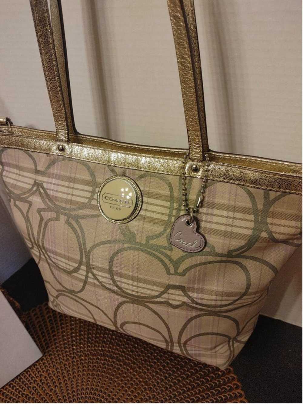 Coach Coach Signature Plaid Cream Lavender Tote F… - image 2