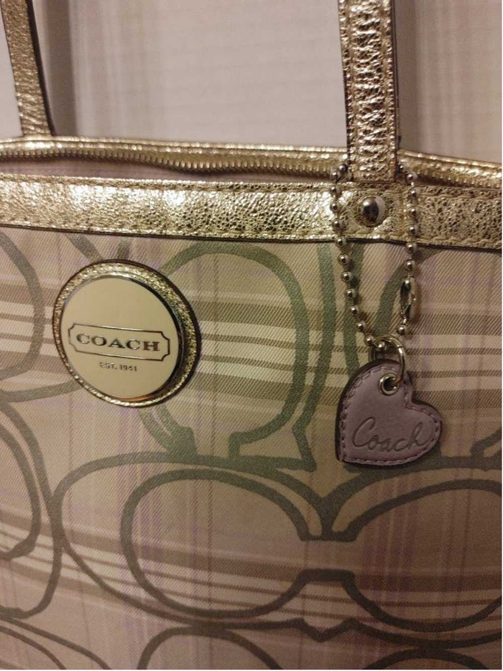 Coach Coach Signature Plaid Cream Lavender Tote F… - image 8