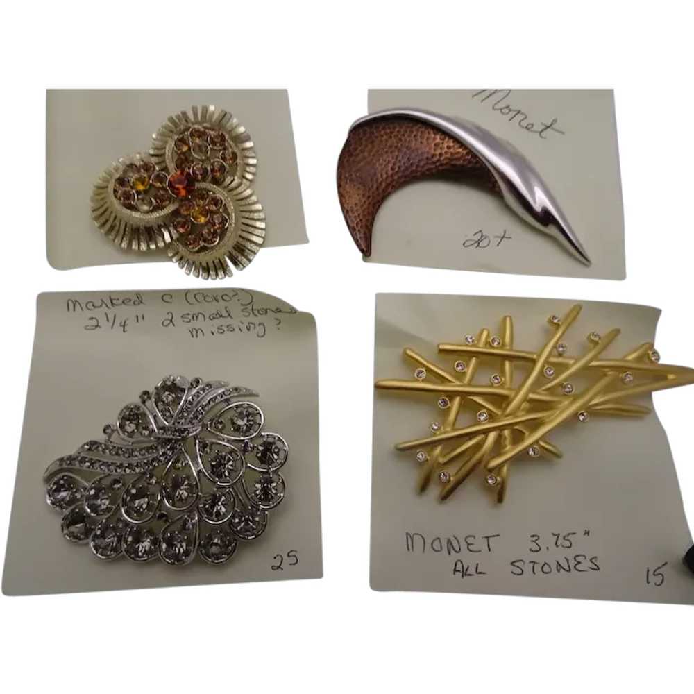 4 Marked Broaches, Monet and Coro, Good Condition - image 1