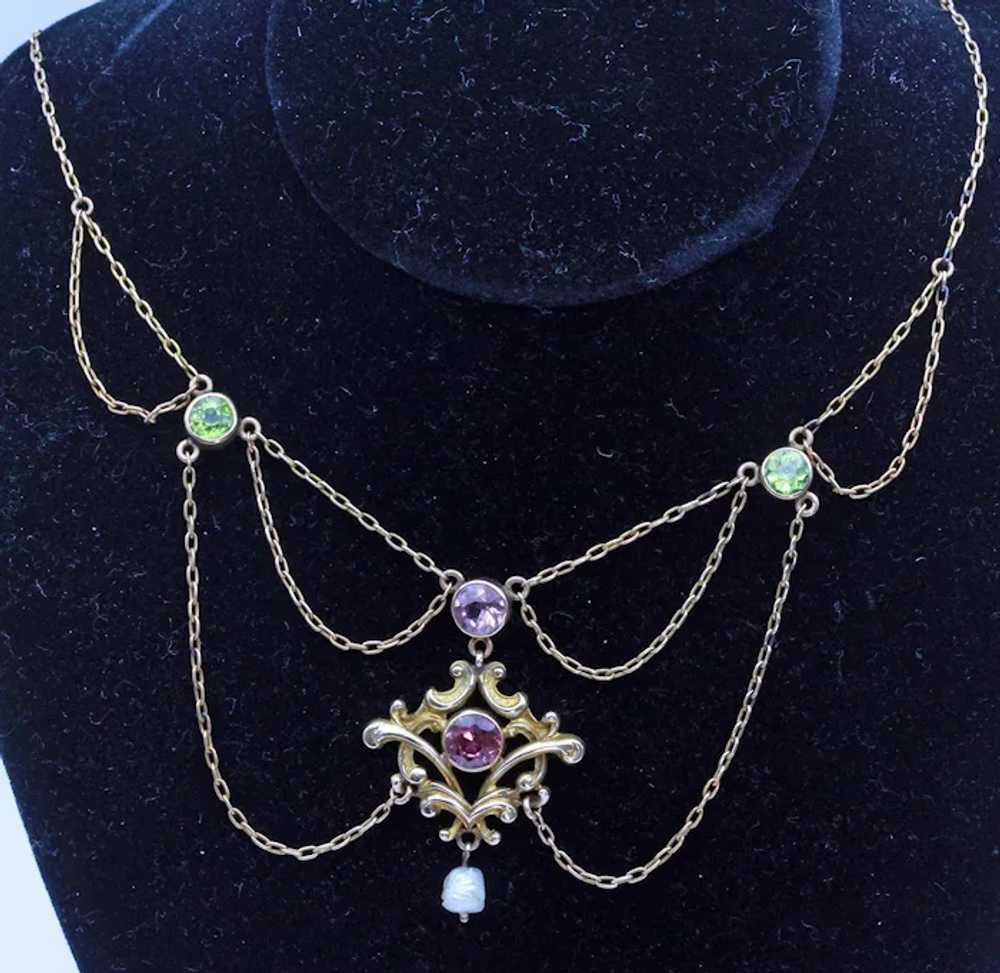 Antique Art Nouveau Suffragette Necklace 14k gold… - image 10