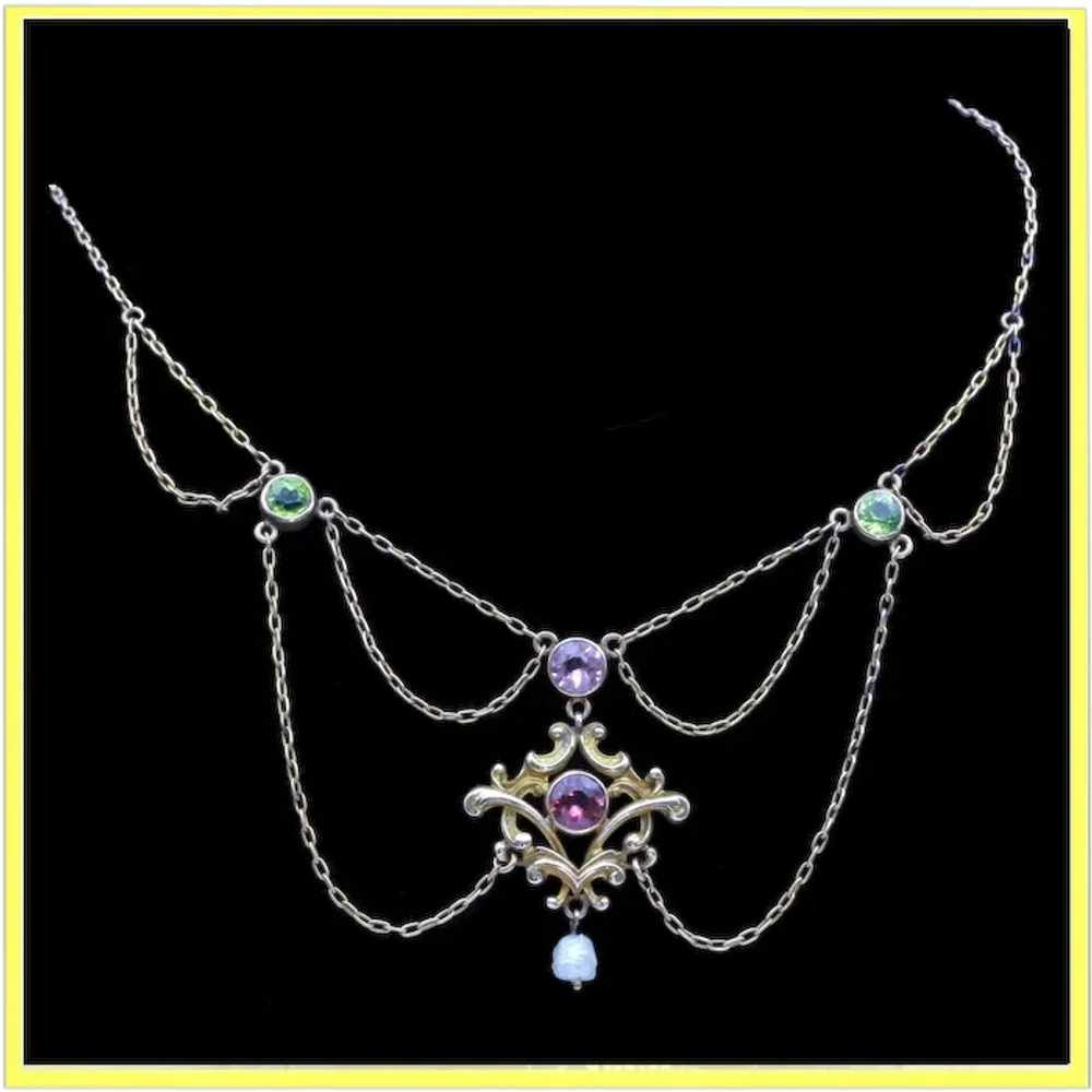 Antique Art Nouveau Suffragette Necklace 14k gold… - image 1