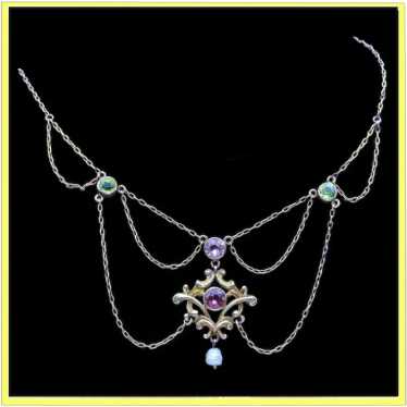 Antique Art Nouveau Suffragette Necklace 14k gold… - image 1